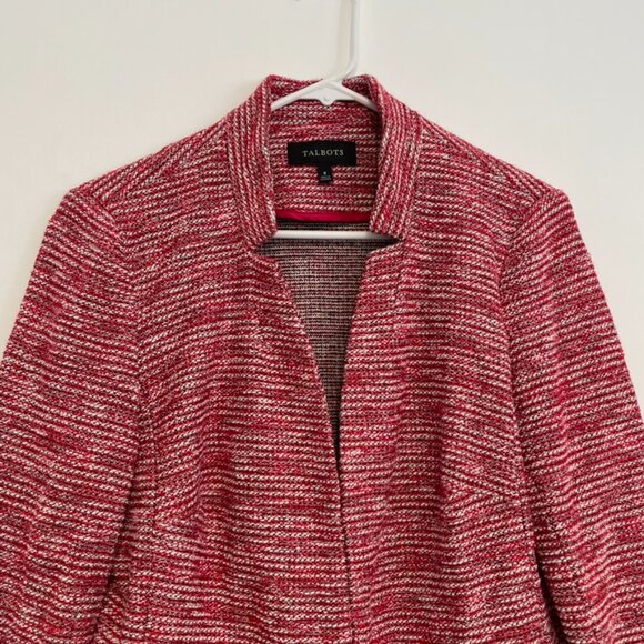 TALBOTS Berkeley Tweed Knit Jacket Red White Black Textured Notch Neck Blazer 8 - Picture 5 of 16